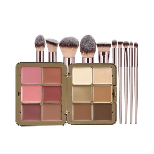 Palette de 12 Couleurs danti-cernes en Crème, Longue Tenue, Résistante aux Bavures, avec Pinceaux Anti Cerne Facile à Appliq