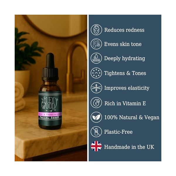 The Ilex Wood Sérum visage anti-âge à la rose et à lencens 100% naturel, végan, hydratant Sans cruauté envers les animaux 20