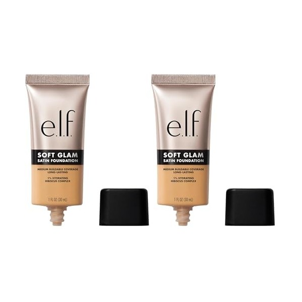 e.l.f. Fond de teint Soft Glam, couverture moyenne, fond de teint durable et à construire pour une finition lisse, satinée, v