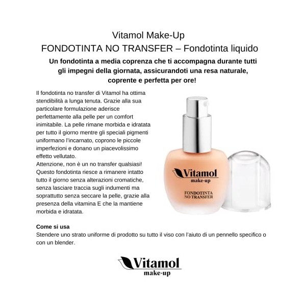 Vitamol make up Fond de teint liquide visage longue tenue sans transfert - 30 ml Cipria 