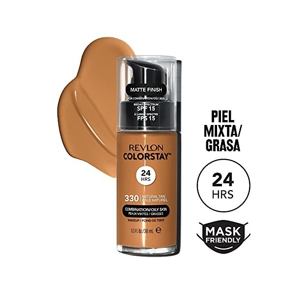 Revlon ColorStay - Fond de teint Longue Tenue 24H - Maquillage Teint et Soin Peaux Mixtes à Grasses - Formule Nourrissante et