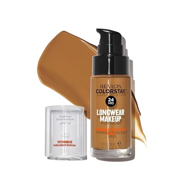Revlon ColorStay - Fond de teint Longue Tenue 24H - Maquillage Teint et Soin Peaux Mixtes à Grasses - Formule Nourrissante et