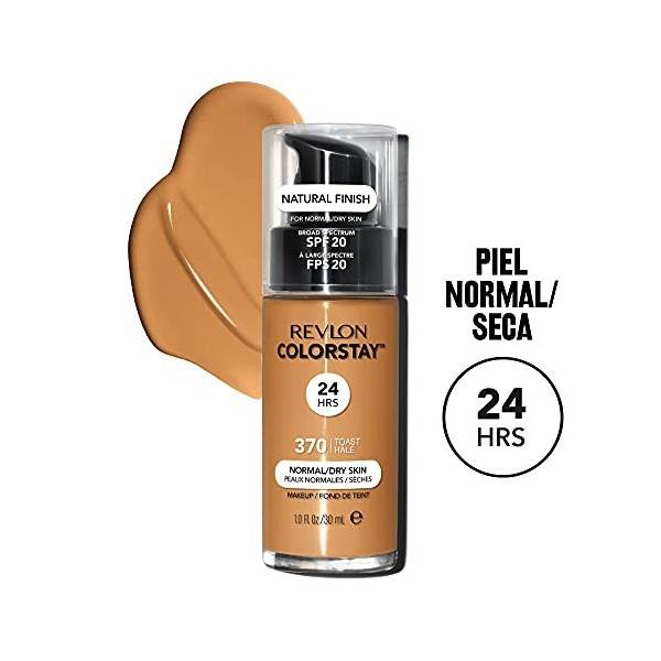 Revlon Colorstay, Fond de Teint Longue Tenue, Peaux NormalesàSèches, 24H Tenue + Soin, Formule enrichie en Acide Hyaluronique