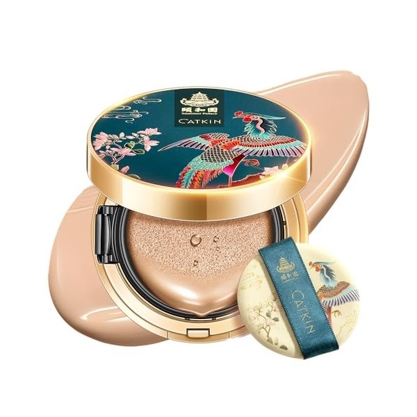 CATKIN Fond De Teint Cushion, Formule Légère Et Longue Tenue, Anti-Âge, Effet Naturel, Extraits De Plantes 7 En 1, Finition S