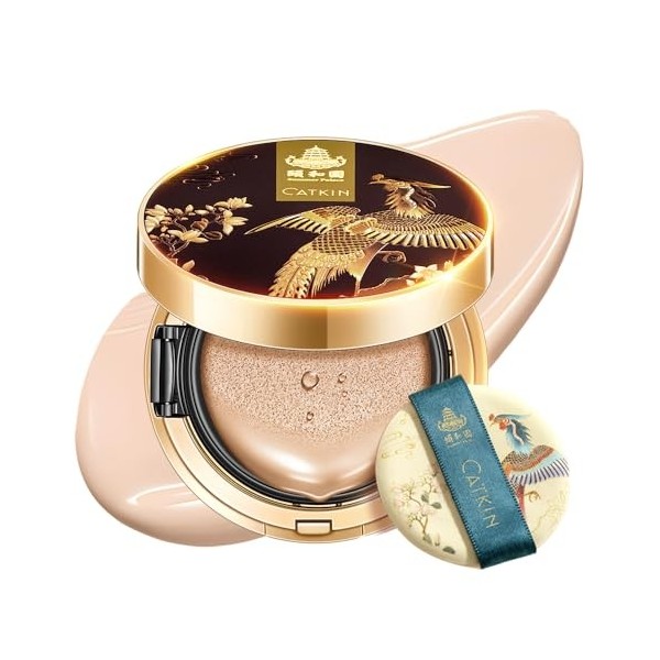 CATKIN Fond De Teint Cushion, Formule Légère Et Longue Tenue, Anti-Âge, Effet Naturel, Extraits De Plantes 7 En 1, Finition S