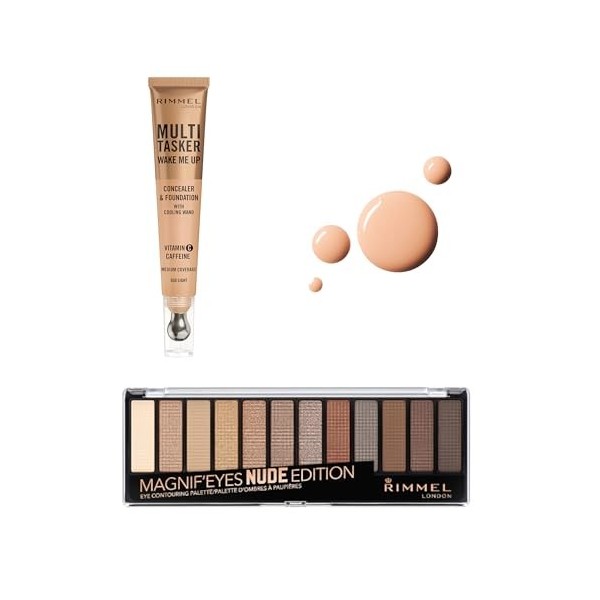 Rimmel, Set Teint & Regard : Concealer & Foundation + Palette Ombres à Paupières – Teint Éclatant, Couleurs Intenses, Longue 