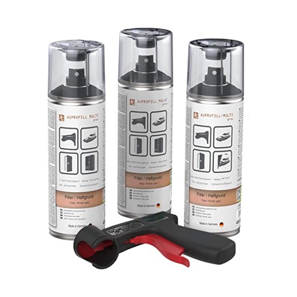 AUPROTEC Apprêt Auprofill Multi Filler - Pour peinture de voiture - En spray - Gris - 3 x 400 ml - Avec 1 poignée pistolet d