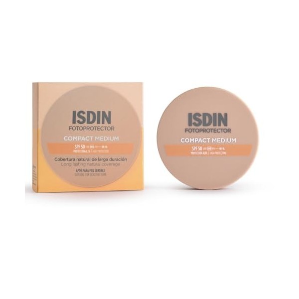 ISDIN Compact Medium SPF 50 10 g | Protection Solaire Visage Compacte | Texture Légère à Absorption Immédiate