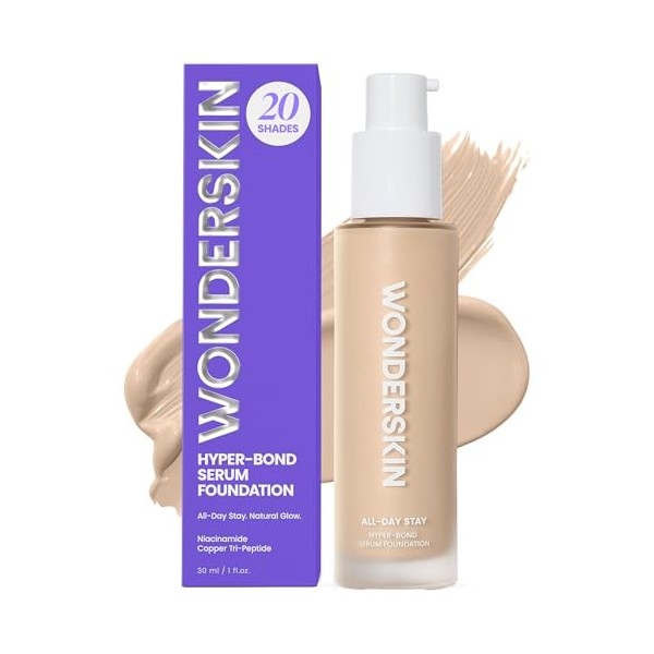 Fond de Teint Sérum Wonderskin Hyper Bond Tenue 24H – Imperméable, Sans Transfert, Maquillage Longue Tenue avec Niacinamide &