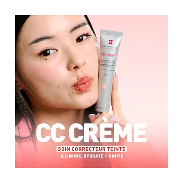 Erborian - CC Crème à la Centella Asiatica - Crème Visage Illuminateur Haute Définition et Maquillage - Protection Solaire SP