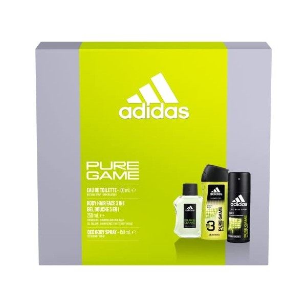 Adidas - Coffret Pure Game 3 Produit - Eau de toilette 100ML citron et pin, gel douche 250ML 3-en-1 parfum aromatique et le d