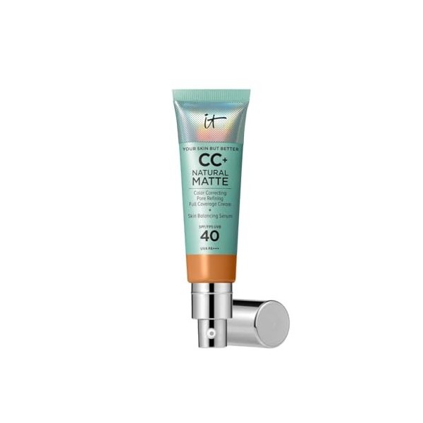 IT COSMETICS, CC+ Crème Natural Matte SPF 40, Haute Couvance et Contrôle de Brillance, Peaux Mixtes à Grasses, Avec Sérum Équ