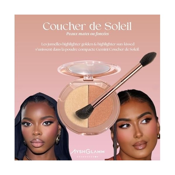 Ayshglamm | Duo Highlighter Coucher de Soleil | Highlighters Dorés Complémentaires | Glow Intense & Solaire