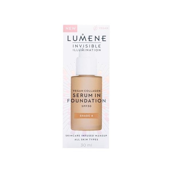 LUMENE Fond de teint sérum teinté Invisible Illumination | SPF30 | Teinte 04 | Couvrance légère et lumineuse | Enrichi en col