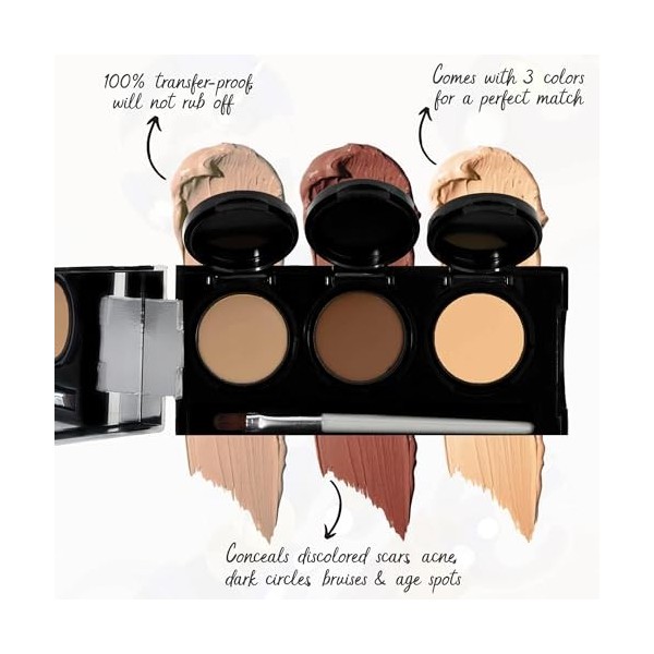 Crème Concealer de Dermaflage, Palette Concealer 3 en 1, Anti-cernes haute couvrance, Imperméable, Formule Mélangeable pour u