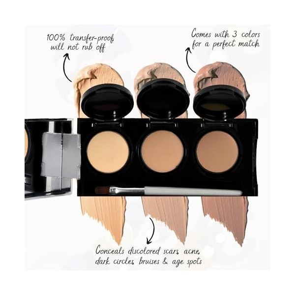 Crème Concealer de Dermaflage, Palette Concealer 3 en 1, Anti-cernes haute couvrance, Imperméable, Formule Mélangeable pour u