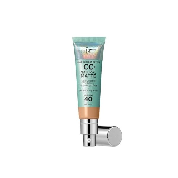 IT COSMETICS, CC+ Crème Natural Matte SPF 40, Haute Couvance et Contrôle de Brillance, Peaux Mixtes à Grasses, Avec Sérum Équ
