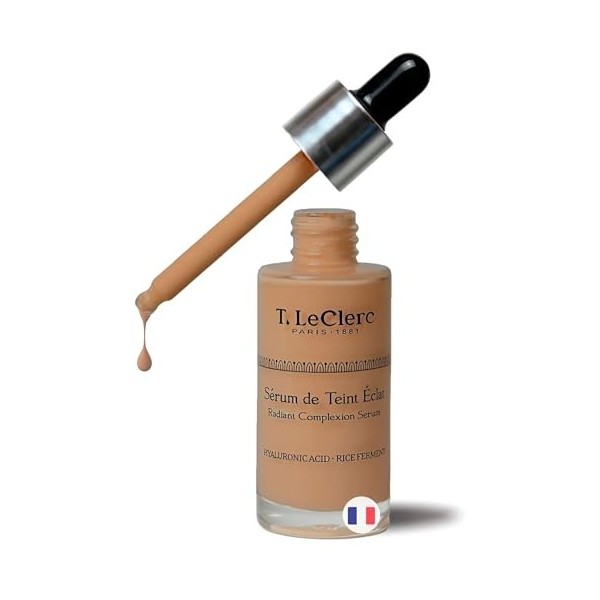 T. LeClerc Sérum Teinté Éclat Anti-Âge 30 ml – N°11 Pécan - Fluide à l’Acide Hyaluronique – Double action - fond de teint lég
