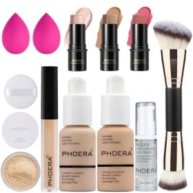 PHOERA Fond de teint, kit de maquillage Contour Stick 3 pièces 102+102+ Fair-Light Contour/Nude + Nude+ 03, 09, 12 