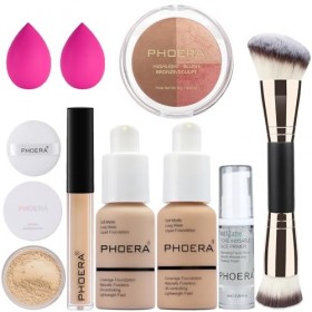 PHOERA Fond de teint, PHOERA palette contour, nuances avec surligneur, poudre bronzante et fard à joues, tenue fraîche jusqu