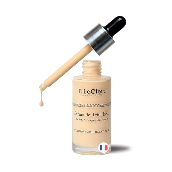 T. LeClerc Sérum Teinté Éclat Anti-Âge 30 ml – N°2 Amand - Fluide à l’Acide Hyaluronique – Double action - fond de teint lége