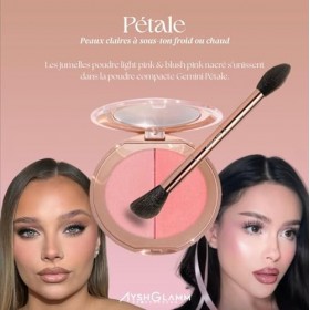 Ayshglamm | Kit Pinceau Gemini Touch & Duo Poudre Pétale | Blush Rosé Nacré & Poudre Fixatrice Light Pink | Éclat Romantique 