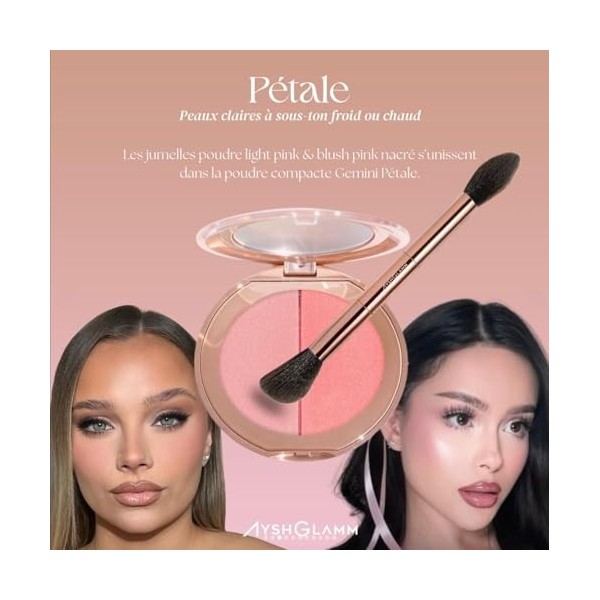 Ayshglamm | Kit Pinceau Gemini Touch & Duo Poudre Pétale | Blush Rosé Nacré & Poudre Fixatrice Light Pink | Éclat Romantique 