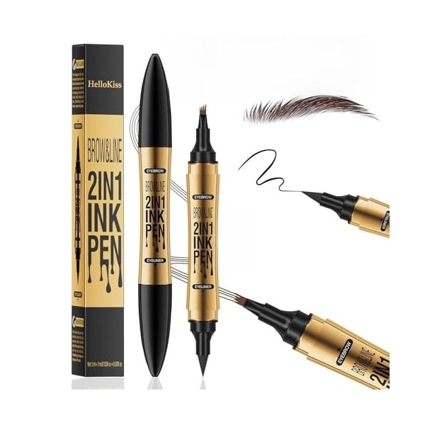 Crayon Sourcil And Crayon Eye Liner Noir 2 In 1-Liner & Waterproof, Tracé Précis Pour Des Sourcils Et Un Eye-Liner Longue Ten