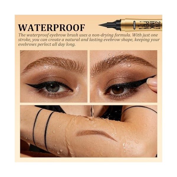 Crayon Sourcil And Crayon Eye Liner Noir 2 In 1-Liner & Waterproof, Tracé Précis Pour Des Sourcils Et Un Eye-Liner Longue Ten