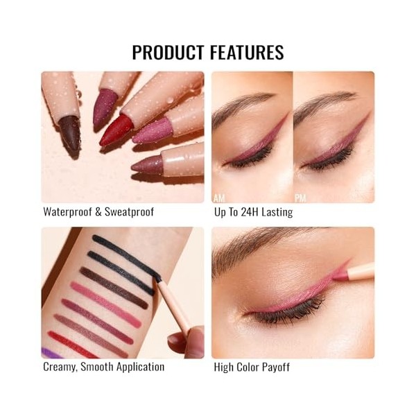 OULAC Crayon Yeux Waterproof, Eye Liner et Lip Liner Rose lilas Mat avec Couleur Intense, Eyeliner Anti-salissures Texture Li
