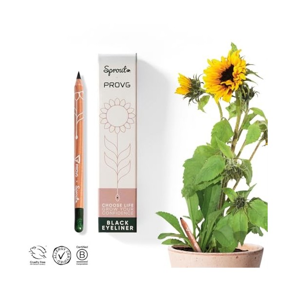 SproutWorld & PROVG Eyeliner Résistant à leau | Texture Lisse & Douce | Formule Végane | Crayon Eyeliner Plantable avec Grai