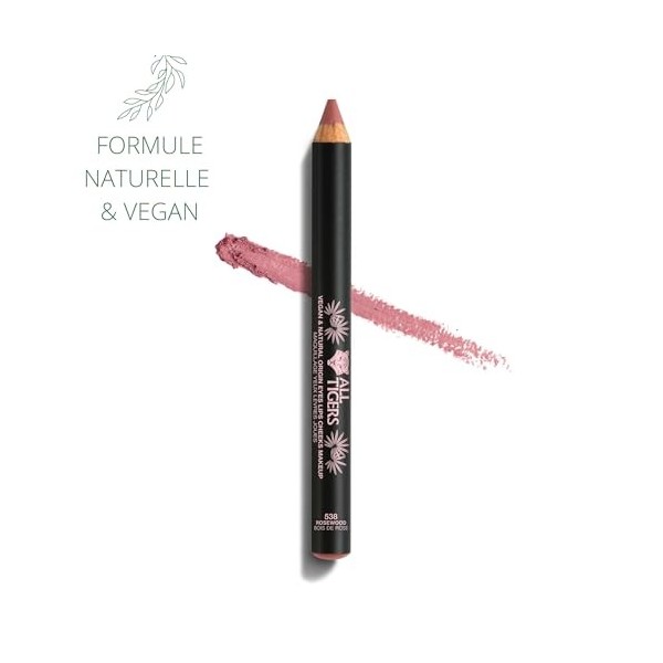 All Tigers - Crayon Multi Usage 3-en-1 pour Yeux, Lèvres et Joues - Teinte Bois de Rose Universelle - Texture Crémeuse et Fac