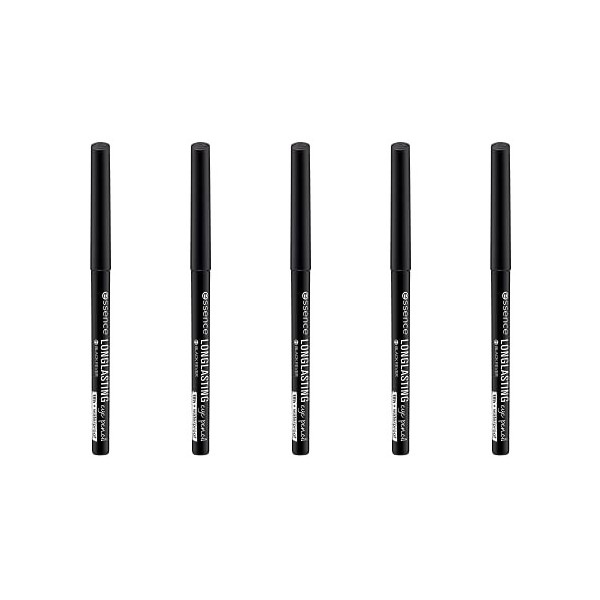 essence Lot de 5 crayons pour les yeux Long-LASTING N° 01 - Noir - Longue durée - Définisseur - Végétalien - Imperméables - S