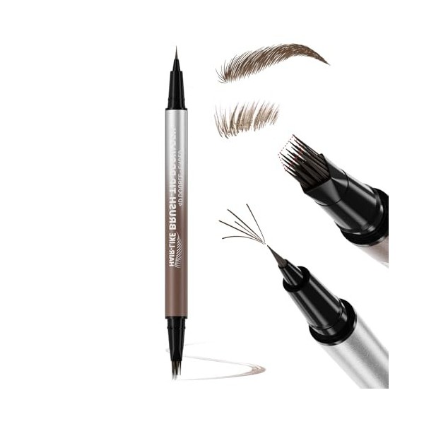 Erinde Crayon Sourcils Microblading 2 en 1, Crayon Sourcils Waterproof, Pointe Multi-Ramifications et Pointe Précise, Maquill