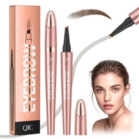 2 Pcs Crayon Sourcil Waterproof, 3D Magique Micro Crayon à Sourcils avec 4 Pointes de Fourchette, Marron foncé Durée et Résis