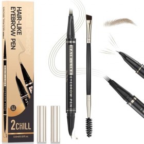 2CHILL Crayon à Sourcils Incurvé à 30°, Stylo à Sourcils Professionnel 2 en 1, Eyebrow Pen Waterproof à 4 Pointes, Microbladi