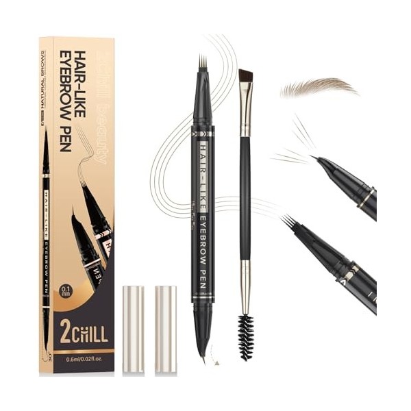 2CHILL Crayon à Sourcils Incurvé à 30°, Stylo à Sourcils Professionnel 2 en 1, Eyebrow Pen Waterproof à 4 Pointes, Microbladi