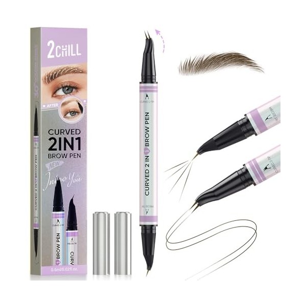 2CHILL Crayon à Sourcils Incurvé à 30 °, 2 en 1 Eyebrow Pen, Imperméables Avec 2 Conseils, Cosmétique Microbladants Vifs pour...