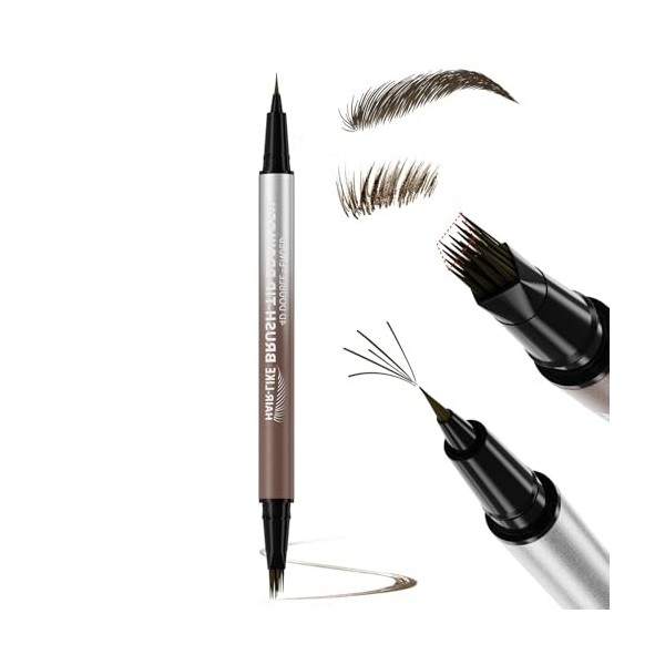 Erinde Crayon Sourcils Microblading 2 en 1, Crayon Sourcils Waterproof, Pointe Multi-Ramifications et Pointe Précise, Maquill