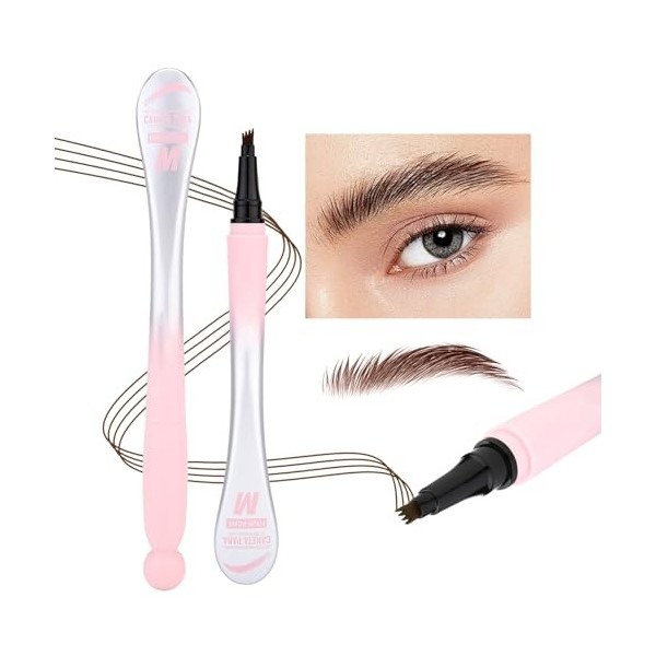 Crayon Sourcil avec 4 Pointes de Fourchette, Stylo à sourcils incurvé, Crayon à Sourcils Liquide Longue Tenue pour Maquillage...