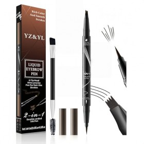 Crayon sourcils Waterproof, 2 en 1Eyebrow Pencil, Avec Micro-embout à 4 Dents et Pointe Pinceau Précise, Résistant à La Trans...