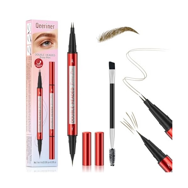 Crayon Sourcils Waterproof, Double Feutre sourcil Microblading Précision UltraFine, Effet Naturel, Longue Tenue, Brosse Inclu...