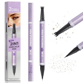 2CHILL Stylo imperméable 2 en 1 pour taches de rousseur longue durée avec deux pointes et crayon à sourcils, maquillage simpl...