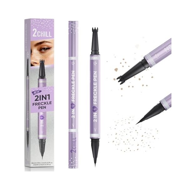 2CHILL Stylo imperméable 2 en 1 pour taches de rousseur longue durée avec deux pointes et crayon à sourcils, maquillage simpl...