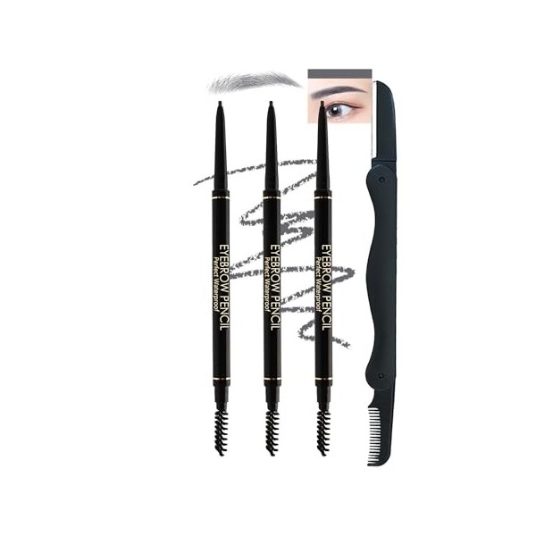3pcs Crayon Sourcil Kit, Brun Foncé Stylo 3d Crayon Sourcil Waterproof Longue Durée, Brow Lift Kit Sourcils, Sans Transfert E