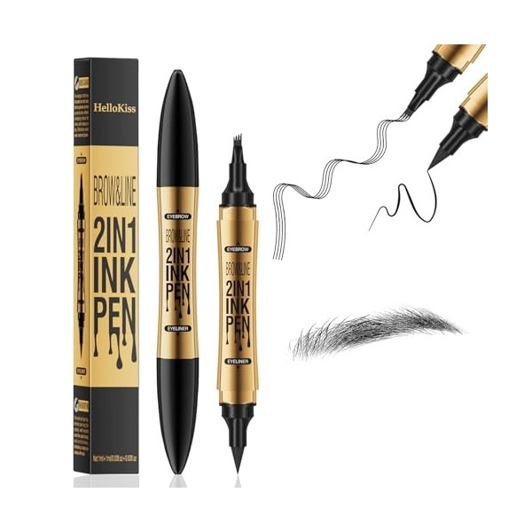 2 En 1 Crayon à sourcils liquide, 3D Tatouage Crayon à Sourcils Crayon Imperméable & Longue Durée Sourcil pour le Maquillage ...