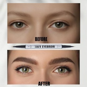 Crayon Sourcil YZ&YL, Double Embout Avec Micro-pointe à 2 Broches et Pointe Pinceau Précise, Stylo Sourcil Effet Poil, Imperm...