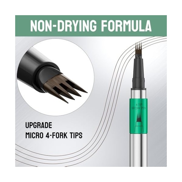 Crayon Sourcils 4 Fourches Résistant à lEau - Pointe Ultra-Fine & Formule Anti-Tâches/Anti-Transpiration pour Effet Sourcils