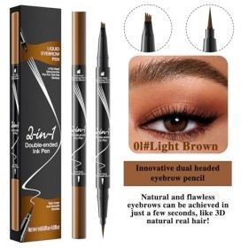 MOTIBACK Double tête Crayon Sourcil Micro-Fourchu à 4 Pointes Livré avec une brosse à sourcils et à cils - Imperméable et à l