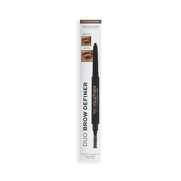 Revolution Duo Brow Definer Pencil, Définissez vos Sourcils, Brosse Incluse, Brun Moyen